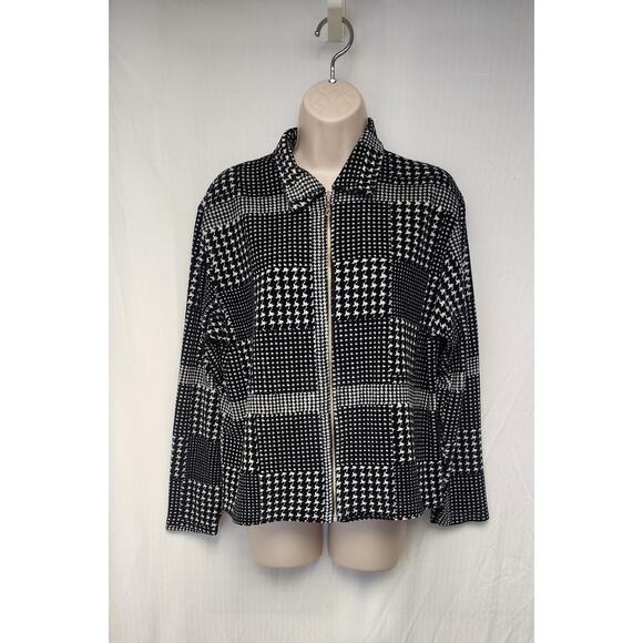 Jason Women’s Black SOFT Houndstooth Full Zip Long Sleeve Sweater Jacket Size M - Picture 2 of 6